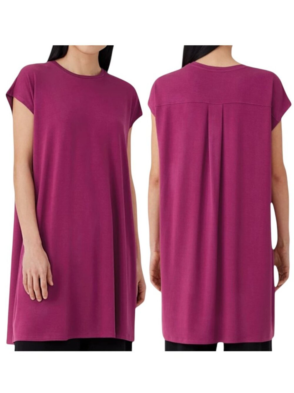Eileen Fisher Fine Jersey Cap-Sleeve Berry Boxy Fit Knee Length Oversize Dress M